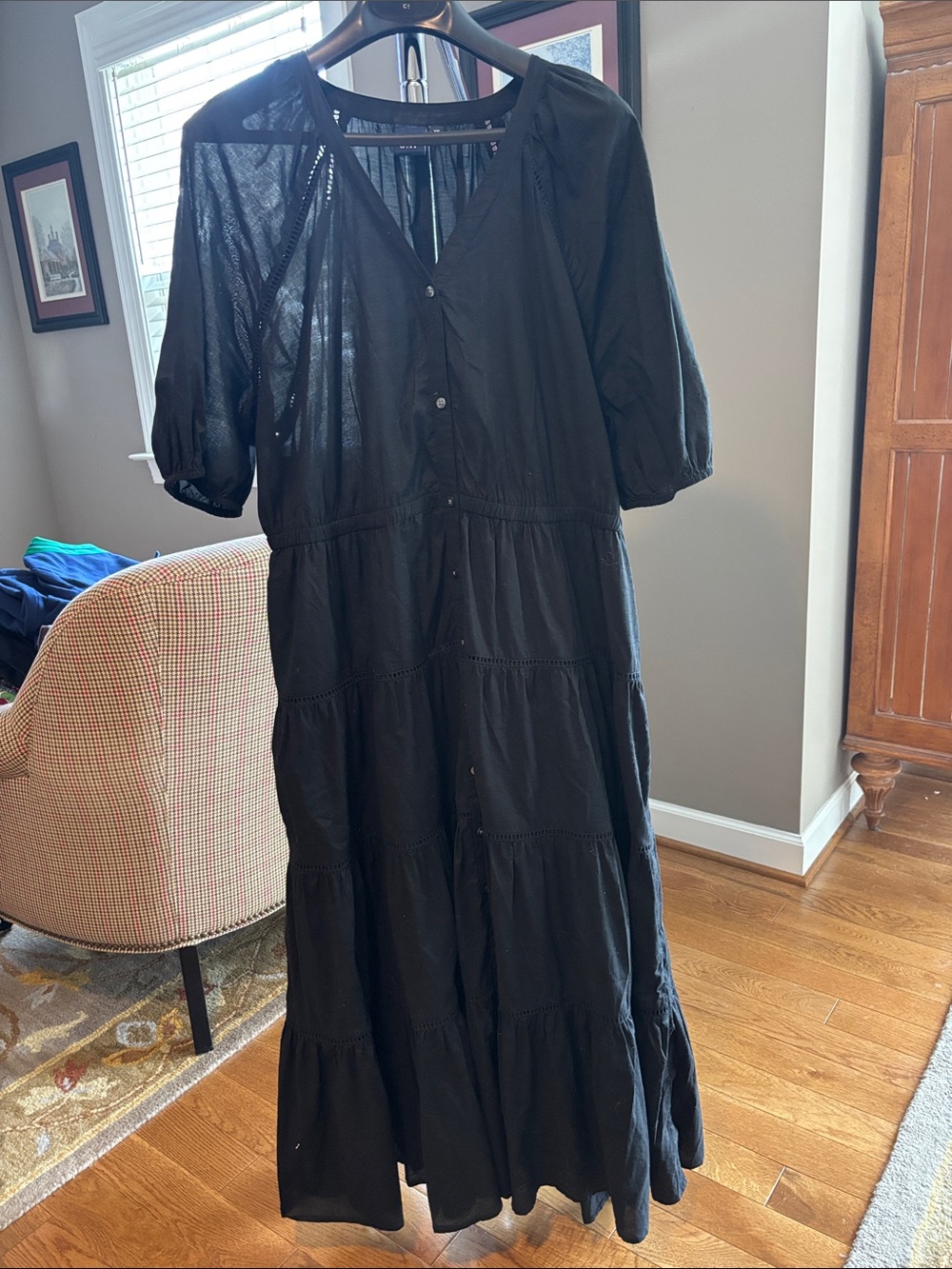 GAP Black Tiered Maxi Dress with Button Front